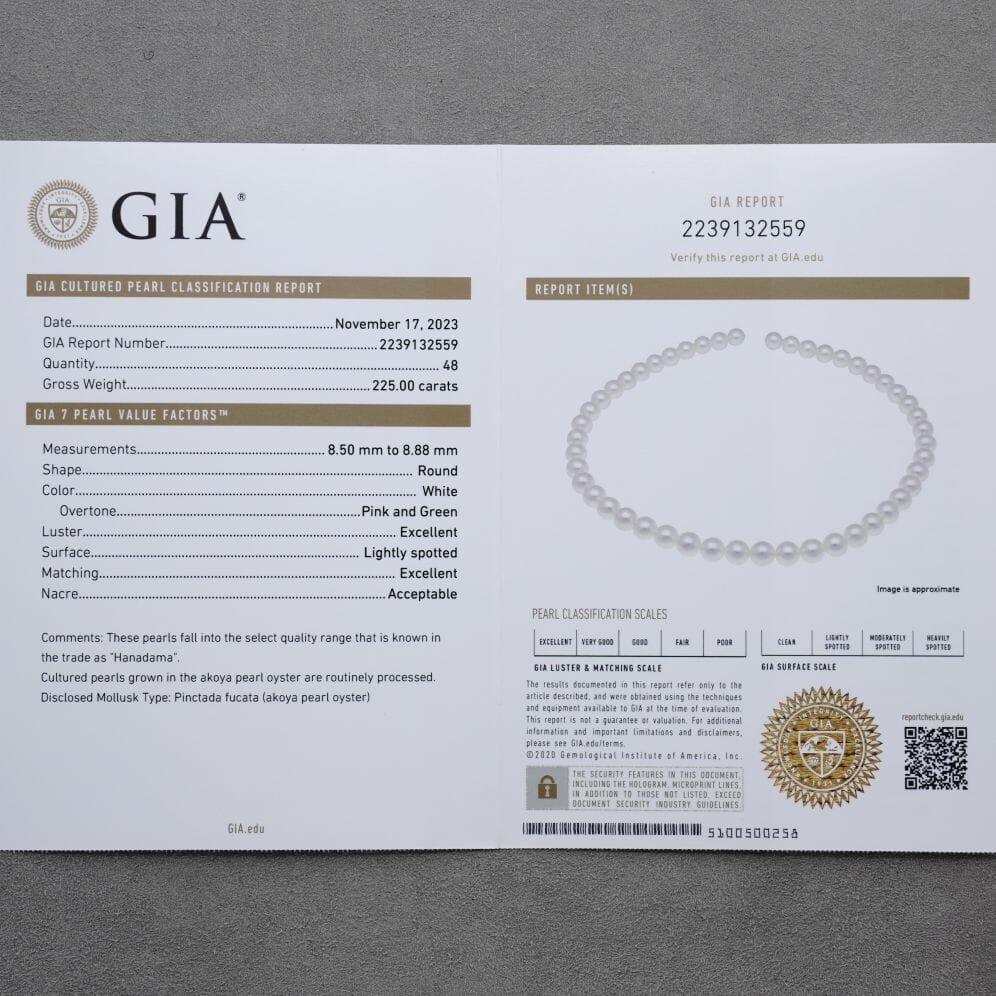 8.50-8.88 mm GIA Certified Hanadama Akoya Pearl Necklace