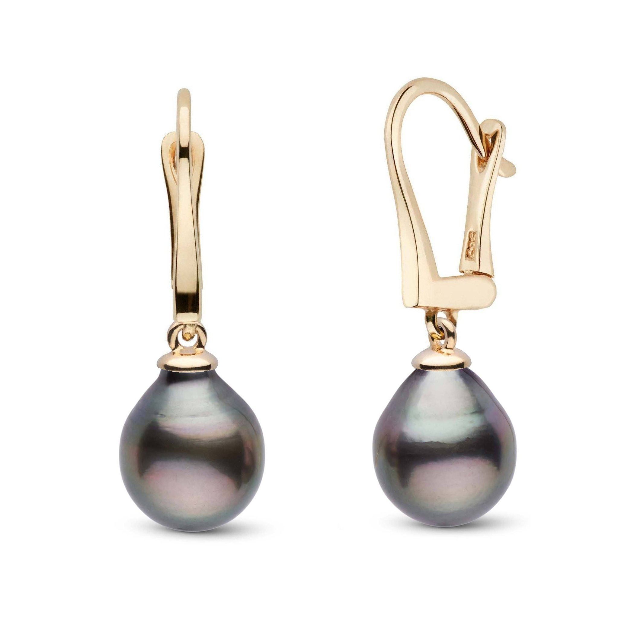 Classic Collection Tahitian Drop 8.0-9.0 mm Pearl Dangle Earrings yellow gold