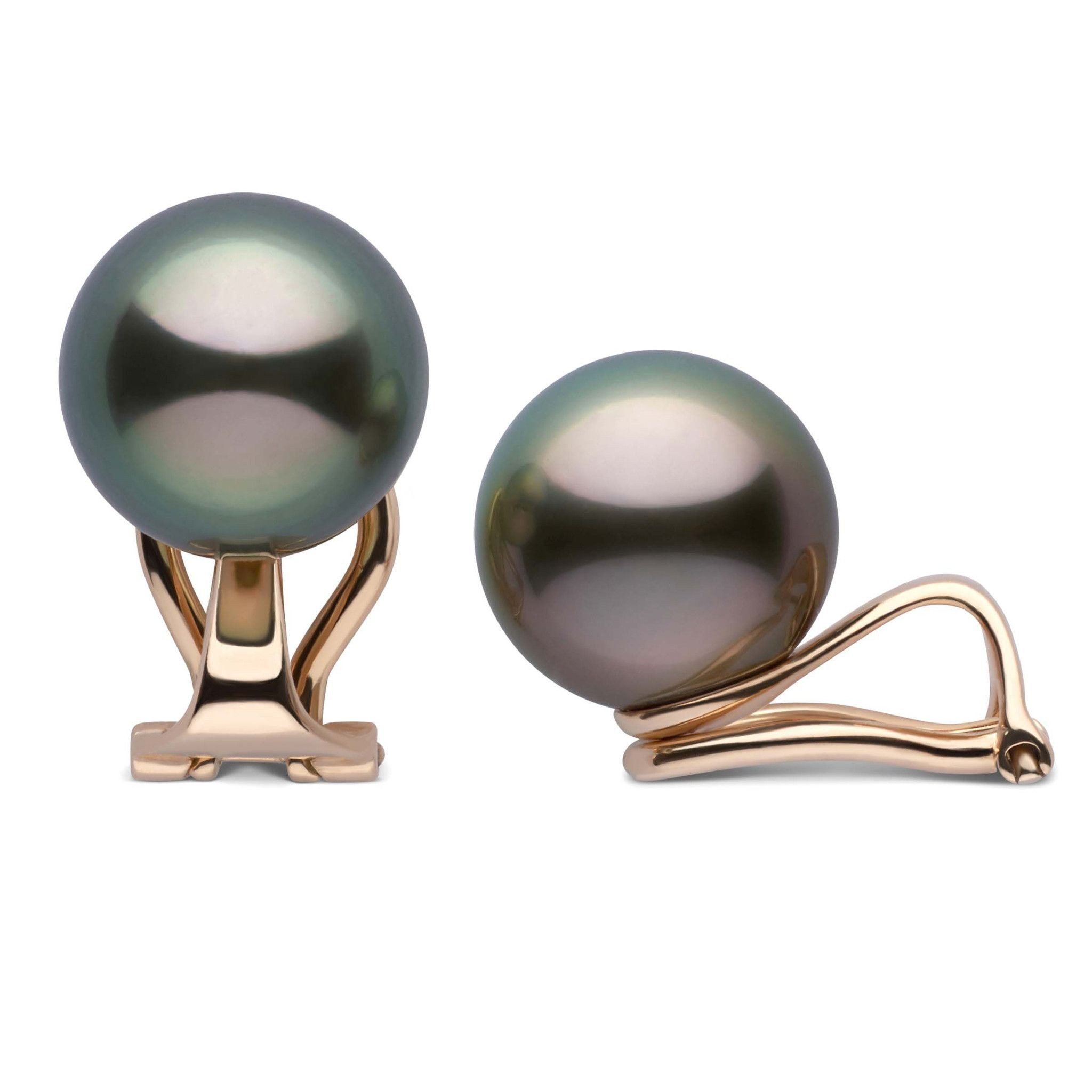 Clip Collection Tahitian 10.0-11.0 mm Pearl Stud Earrings yellow gold