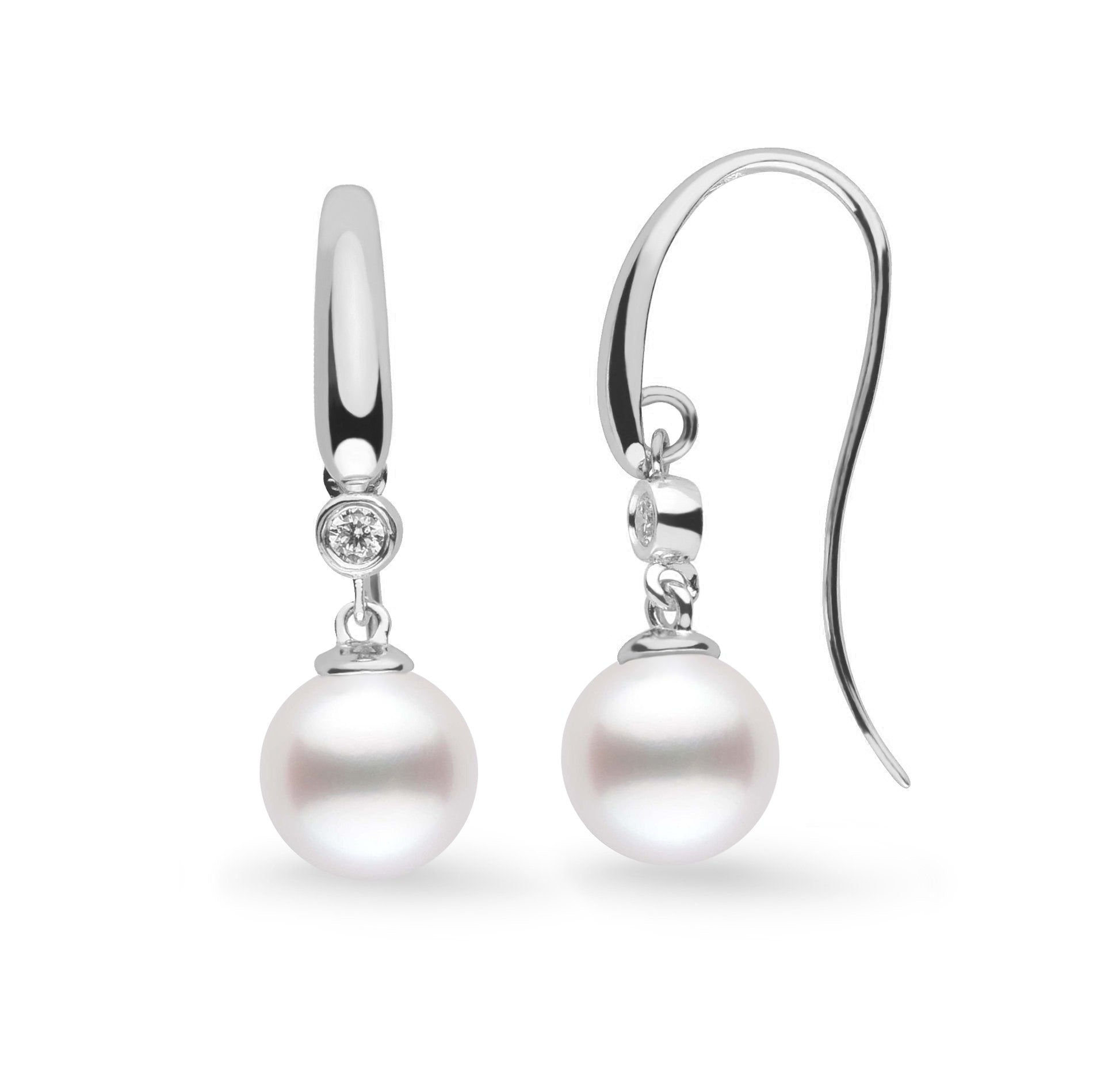Diamond Cascade Collection 9.0-10.0 mm White South Sea Pearl Earrings wg