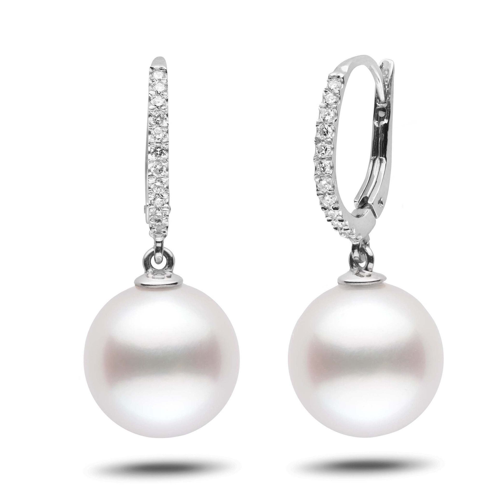Eternal Collection White South Sea 12.0-13.0 mm Pearl & Diamond Dangle Earrings wg