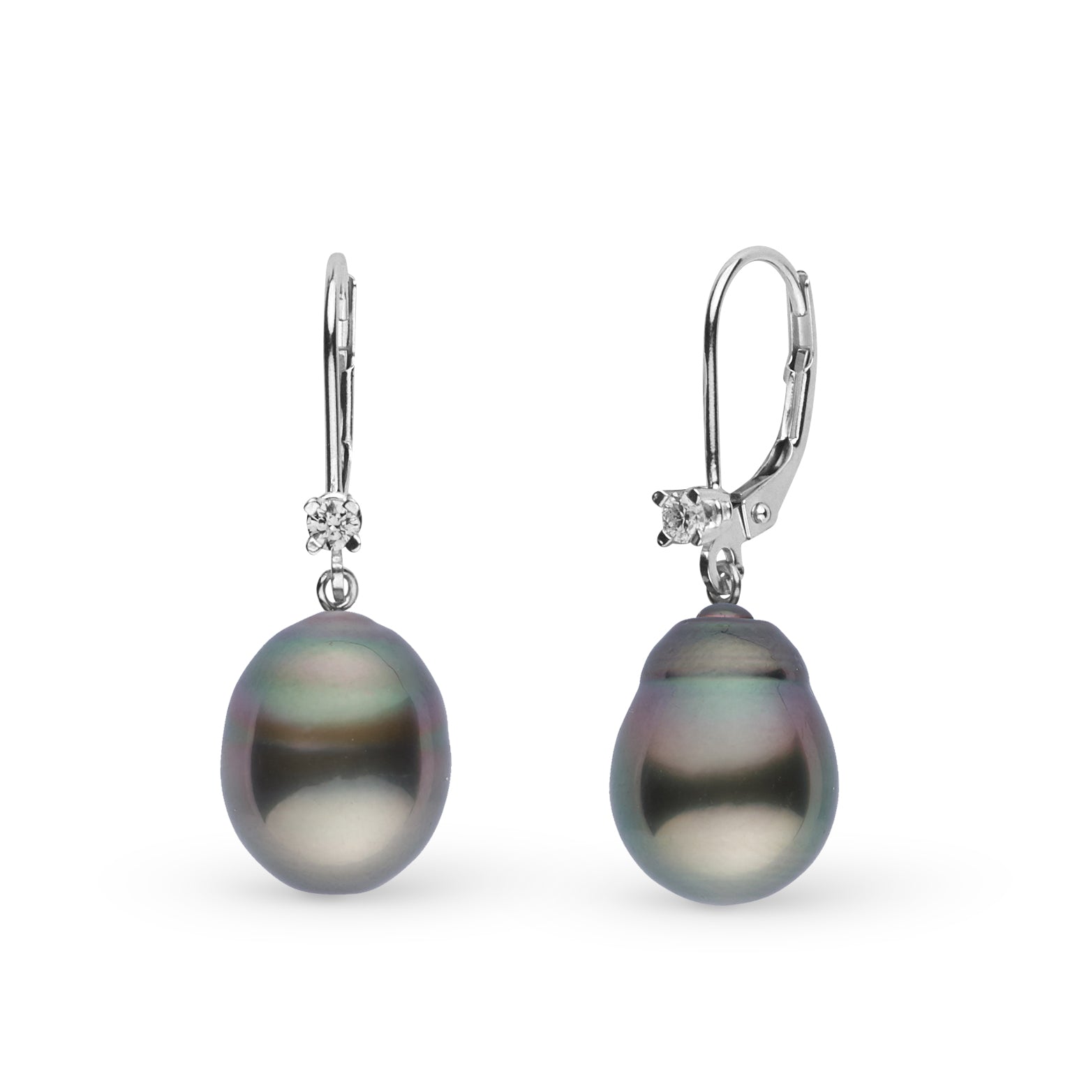 10.0-11.0 mm Tahitian Drop Pearl and Diamond Harmony Earrings white gold