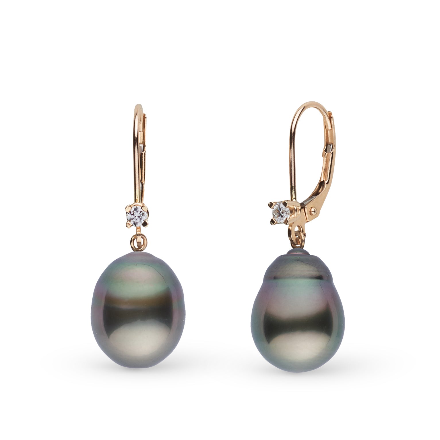 10.0-11.0 mm Tahitian Drop Pearl and Diamond Harmony Earrings yellow gold