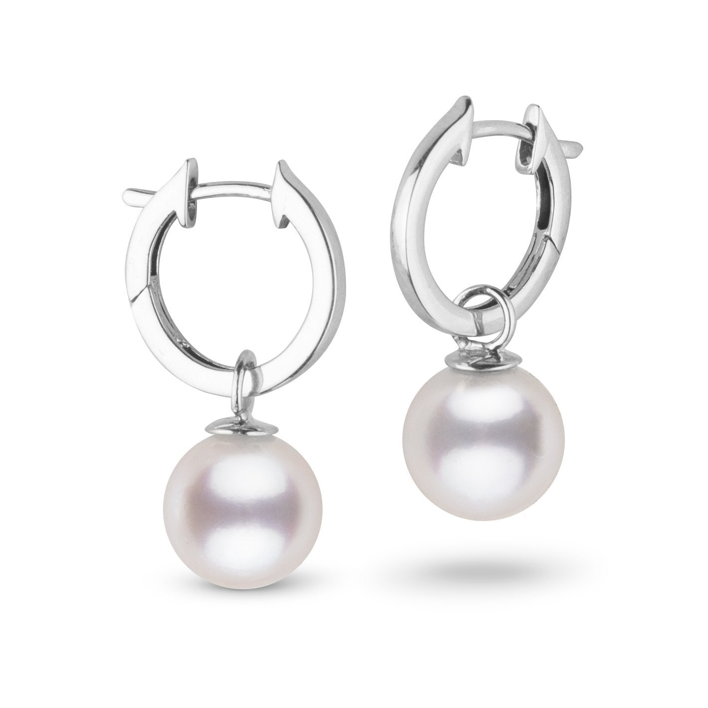 8.5-9.0 mm AAA White Akoya Pearl Huggie Earrings white gold