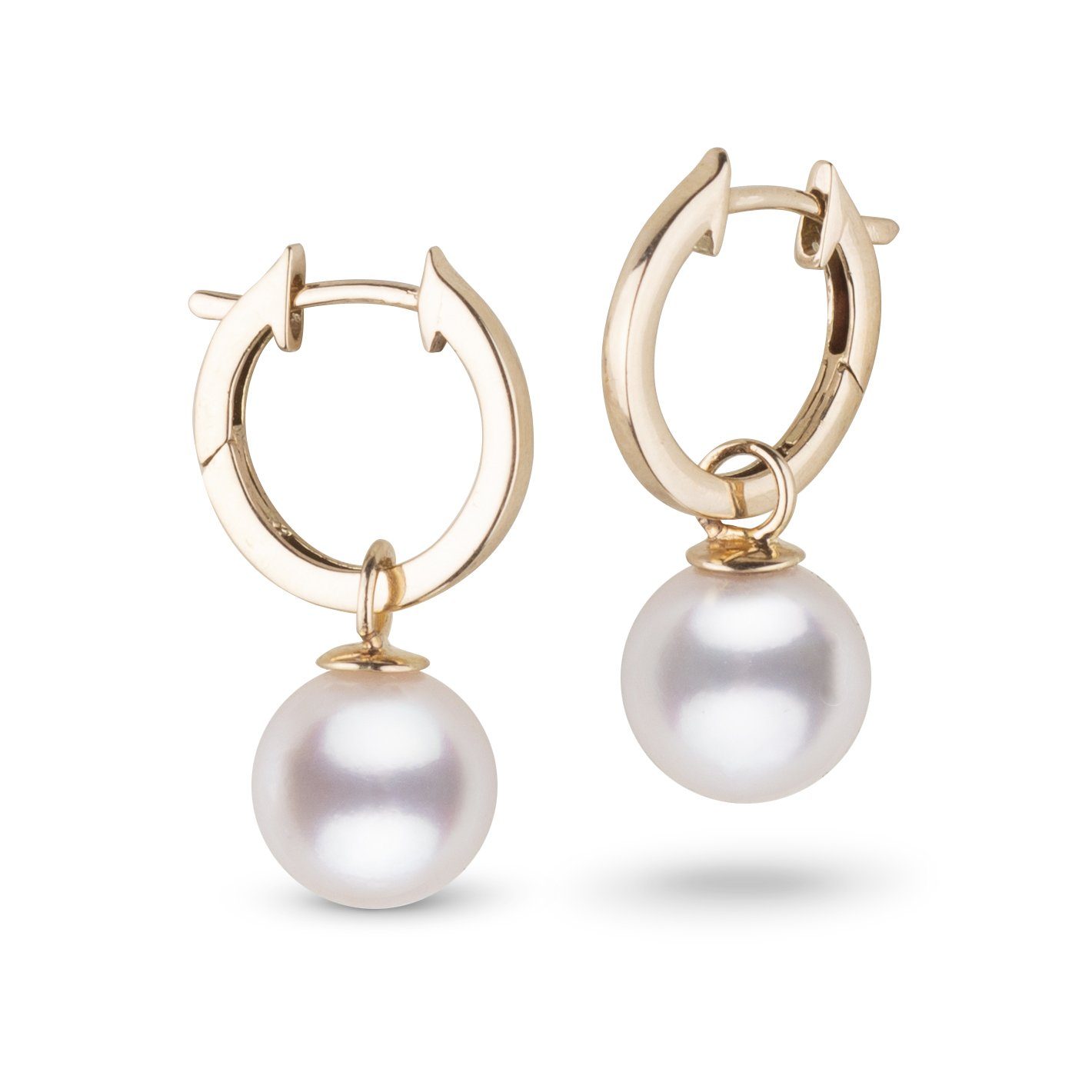 8.5-9.0 mm AAA White Akoya Pearl Huggie Earrings yellow gold
