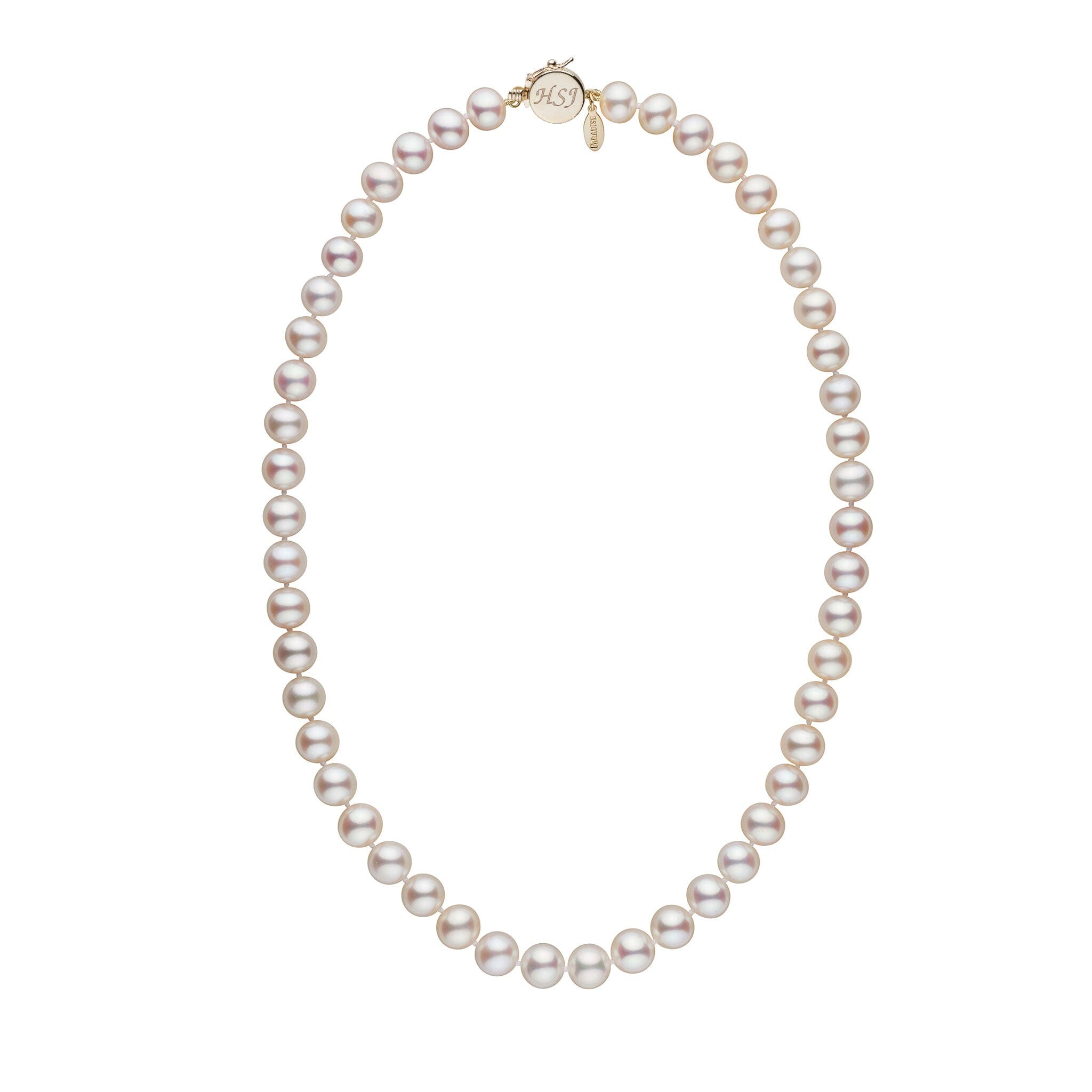Personalized 8.5-9.0 mm White Freshadama Freshwater Pearl Circle Clasp Necklace