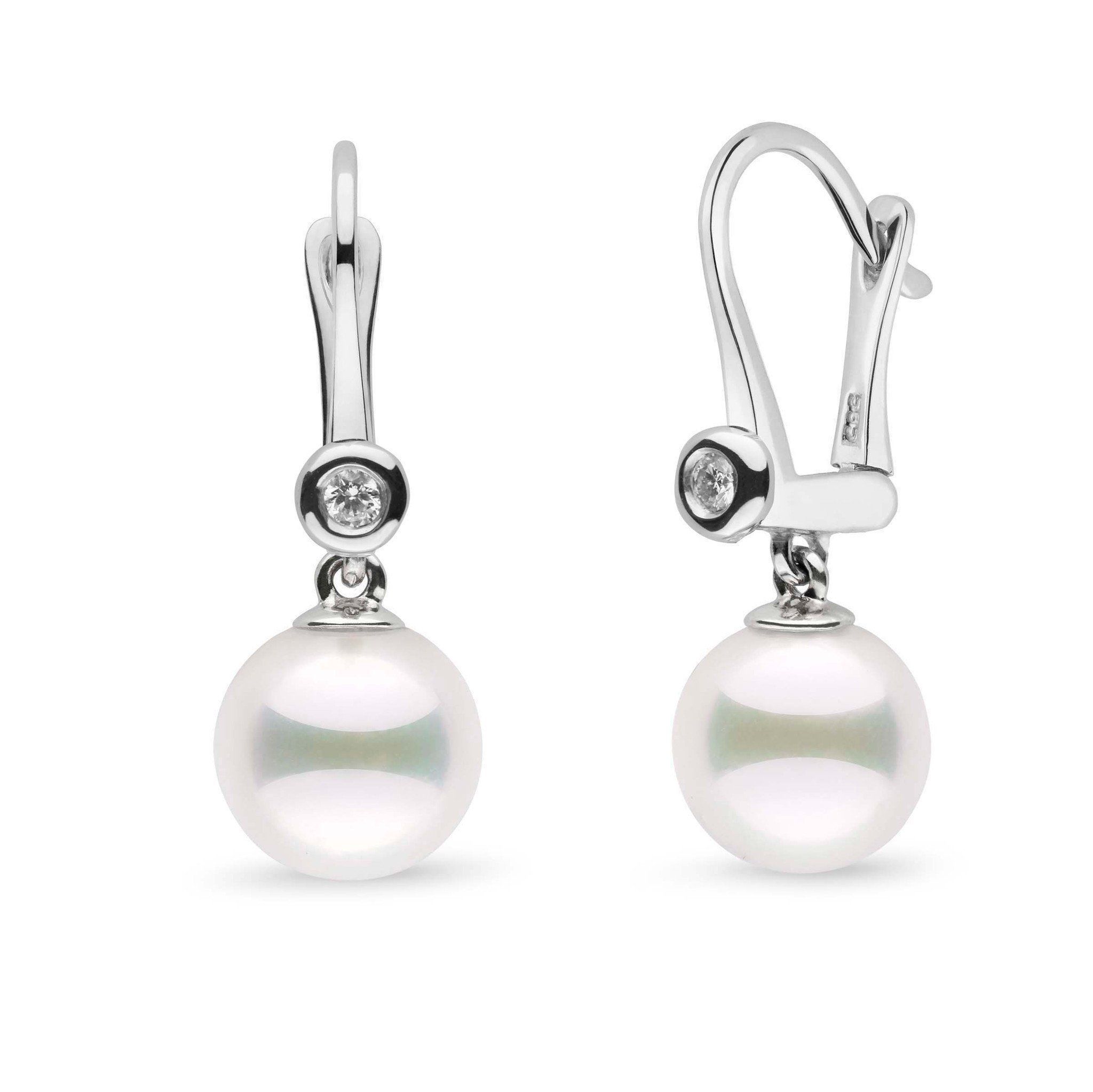 Romantic Collection AAA Akoya 9.0-9.5 mm Pearl & VS1-G Quality Diamond Dangle Earrings in white gold