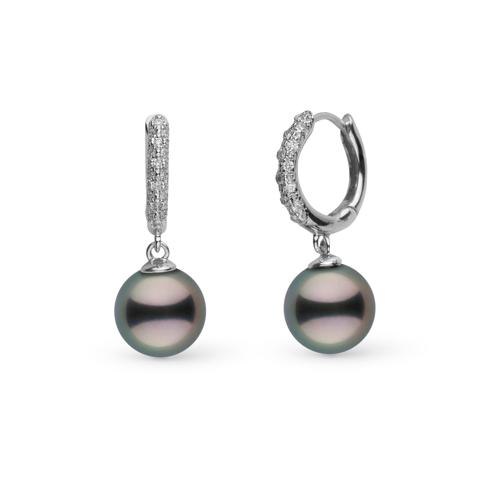 9.0-10.0 mm Tahitian Pearl & Pave Diamond Small Hoop Earrings white gold