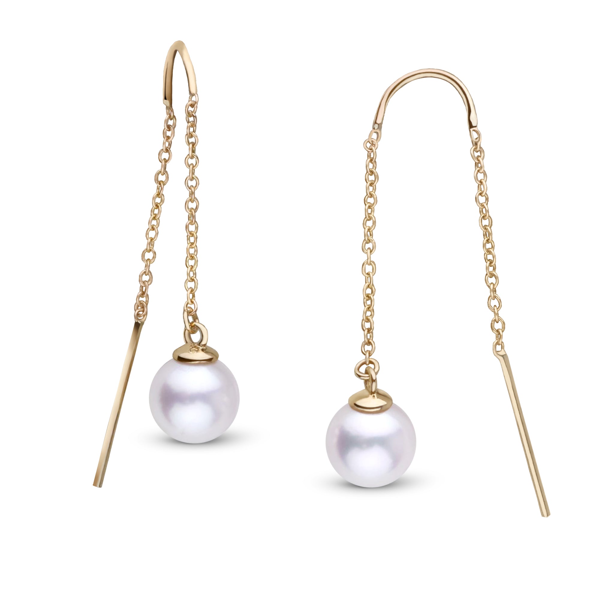 7.5-8.0 mm Akoya Pearl Threader Earrings Yellow Gold