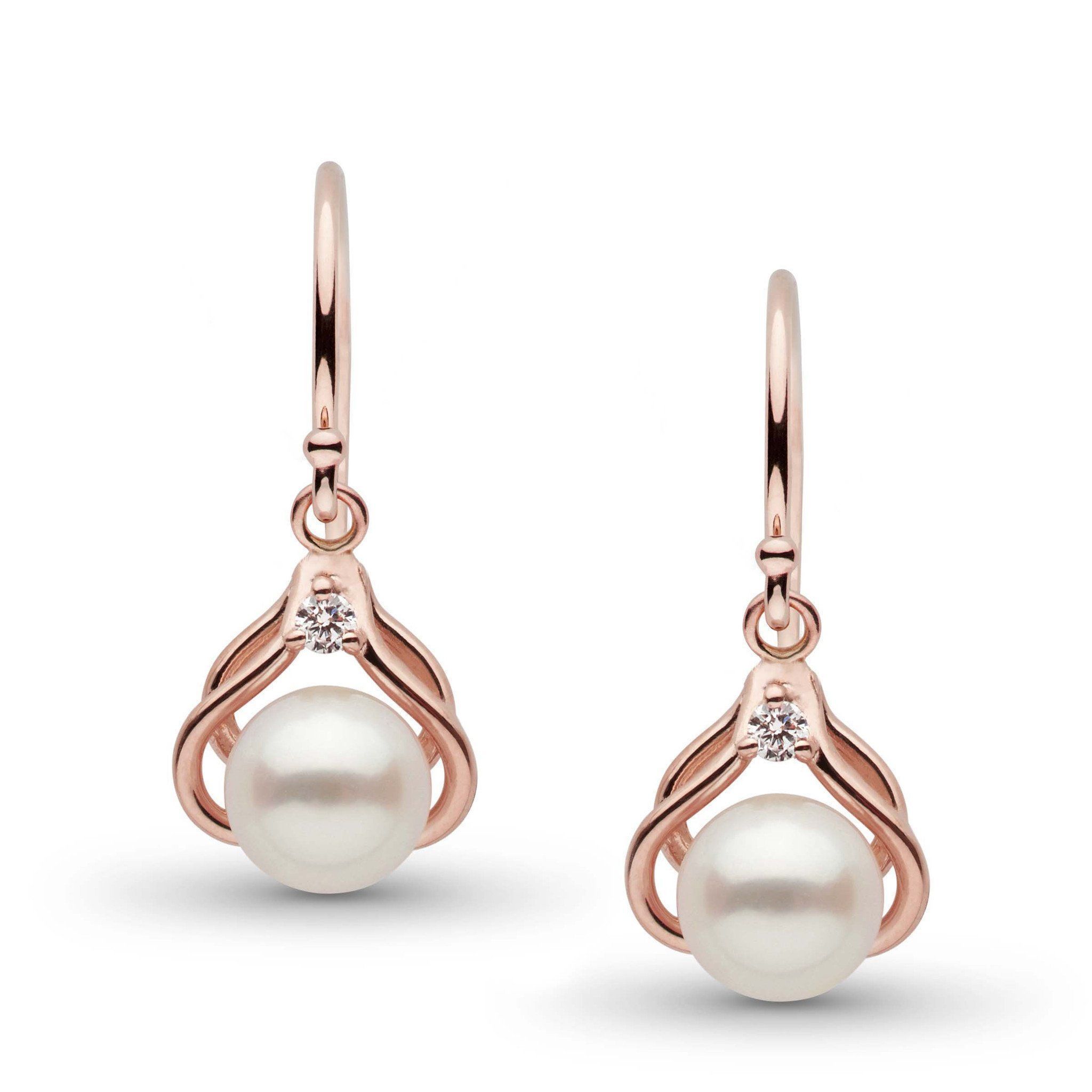 Tiara Collection Akoya Pearl and Diamond Earrings rose gold