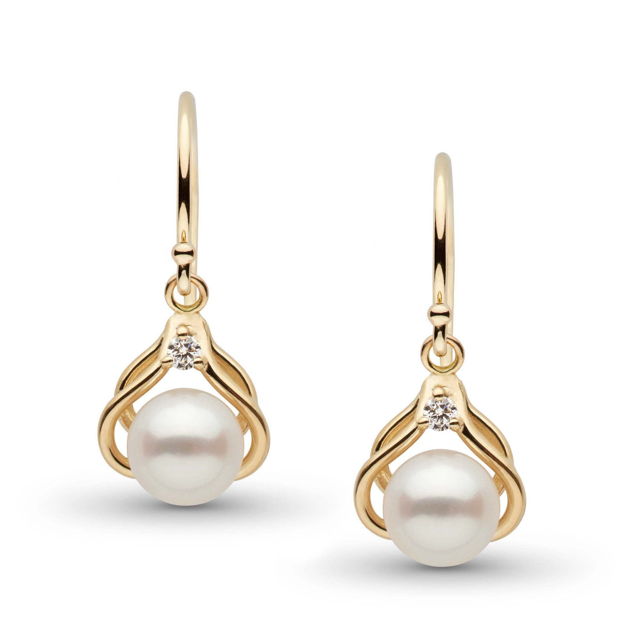 Tiara Collection Akoya Pearl and Diamond Earrings yellow gold