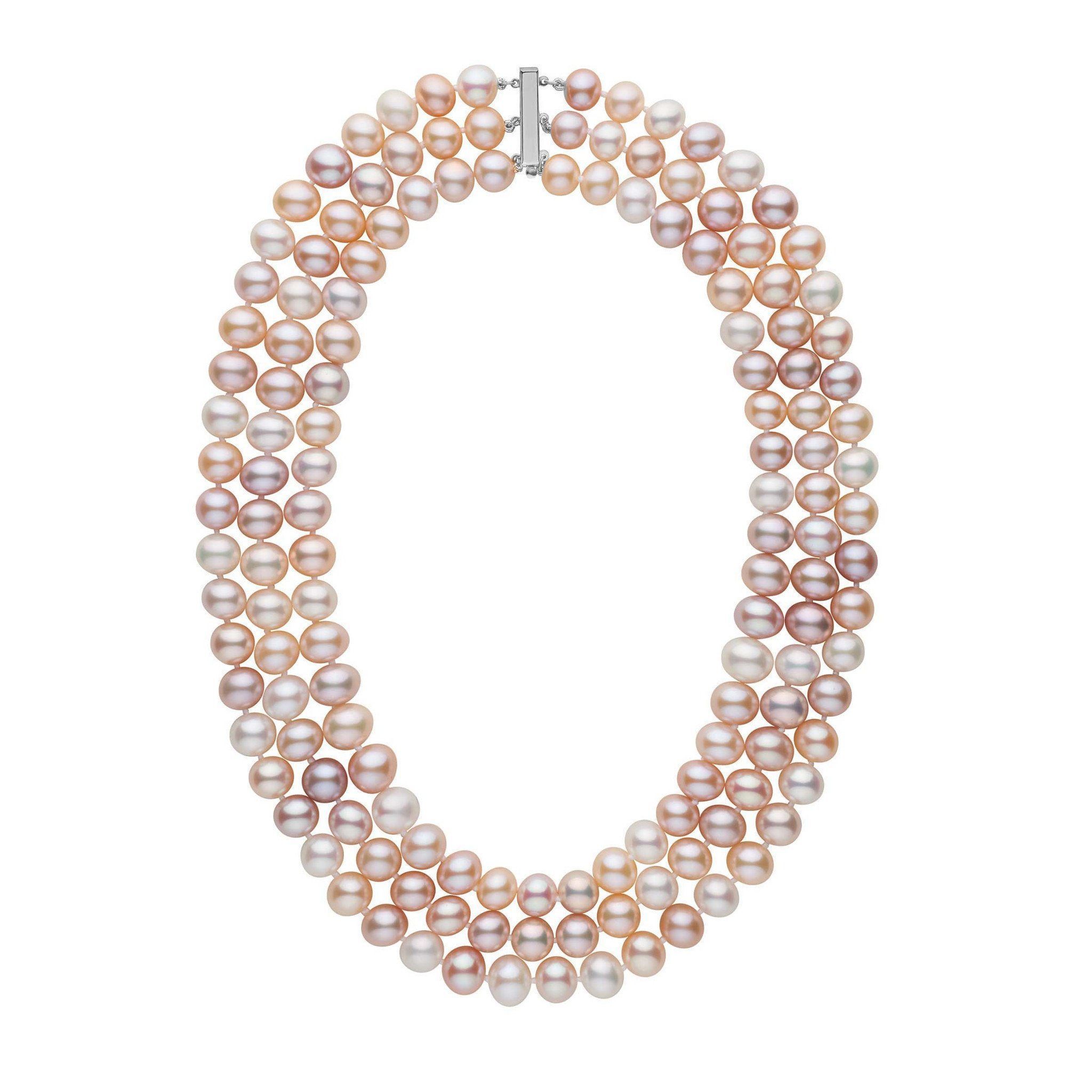 Triple Strand 8.5-9.0 mm AA+ Multicolor Freshwater Pearl Necklace